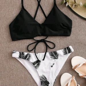 Shein palm print tie back bikini